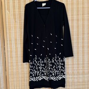Style Studio Womens M Black Floral Dress Long‎ Sleeve Whimsigoth Office Granny